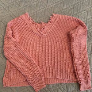 KARRAH COTTON SHAKER DISTRESSED TWO-WAY SWEATER